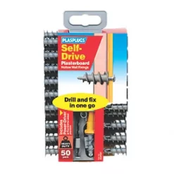 Plasplugs Self-Drive Plasterboard Fixings Nylon 33mm 50 Pack